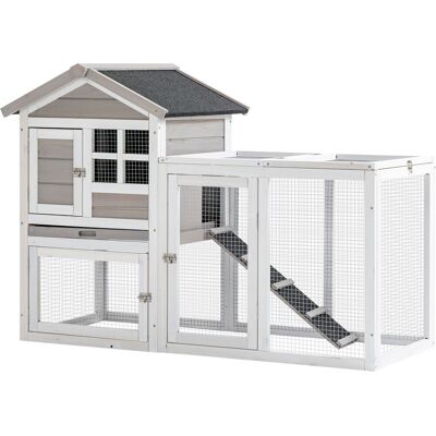 IROVAMI Conigliera Cottage, Nido Superiore Con Rampa E Recinto Esterno, Vassoio Scorrevole, 4 Porte Bloccabili, 128lx64wx92h Cm, Legno Abete Bianco IROVAMI Conigliera Cottage, Nido Superiore Con Rampa E Recinto Esterno, Vassoio Scorrevole, 4 Porte Bloccabili, 128lx64wx92h Cm, Legno Abete Bianco