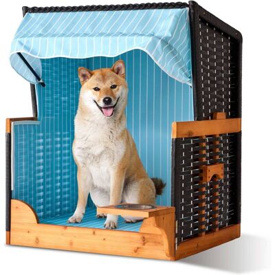 NORTHIX Sedia Da Spiaggia Per Cani Con Ciotola - Legno E Rattan NORTHIX Sedia Da Spiaggia Per Cani Con Ciotola - Legno E Rattan