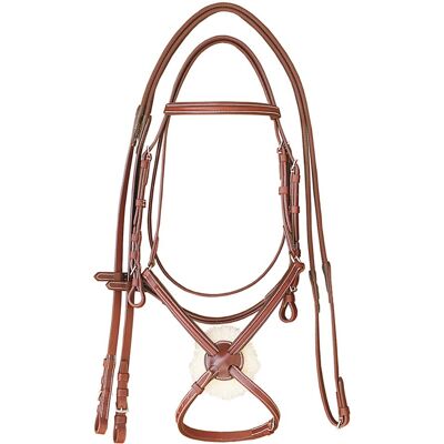 Supreme Pony, Nero: Briglia Inglese In Cuoio A Incrocio Messicano Con Ricamo Bianco E Redini In Gomma Supreme Pony, Nero: Briglia Inglese In Cuoio A Incrocio Messicano Con Ricamo Bianco E Redini In Gomma