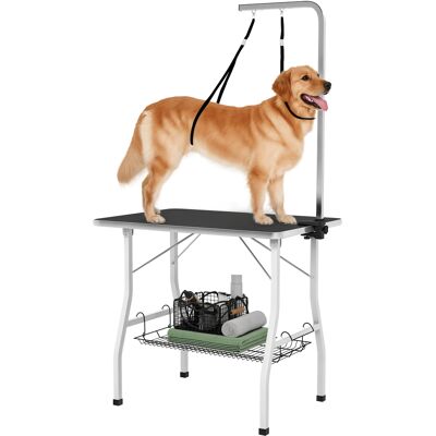 TORMATOR Tavolo Pieghevole Per La Toelettatura Dei Cani Con Piano In Gomma Antiscivolo E 2 Cinghie, 90 X 60 X 76 Cm, Nero TORMATOR Tavolo Pieghevole Per La Toelettatura Dei Cani Con Piano In Gomma Antiscivolo E 2 Cinghie, 90 X 60 X 76 Cm, Nero