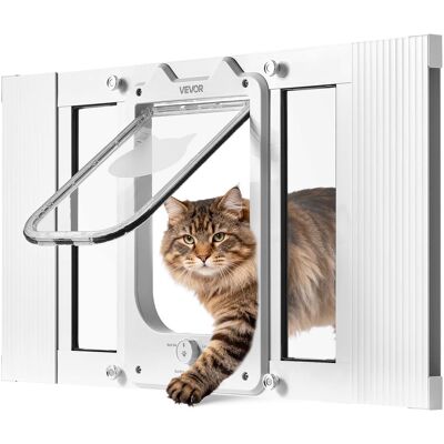 VEVOR Porta Per Gatti Da Finestra, Regolabile Per Adattarsi A Finestre Di Larghezza Compresa Tra 585 Mm E 710 Mm, 4 Modalita Di Chiusura Di Sicurezza, Telaio In Alluminio E Vetro Ad Alta Trasparenza VEVOR Porta Per Gatti Da Finestra, Regolabile Per Adattarsi A Finestre Di Larghezza Compresa Tra 585 Mm E 710 Mm, 4 Modalita Di Chiusura Di Sicurezza, Telaio In Alluminio E Vetro Ad Alta Trasparenza