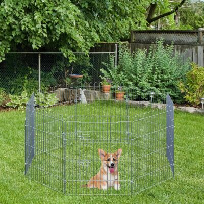 PZCC Set Di 8 Recinti Pieghevoli Per Cani, 63x76 Cm, Con 1 Cancello E Telaio In Acciaio, Per Giardino E Patio, Colore Argento. PZCC Set Di 8 Recinti Pieghevoli Per Cani, 63x76 Cm, Con 1 Cancello E Telaio In Acciaio, Per Giardino E Patio, Colore Argento.