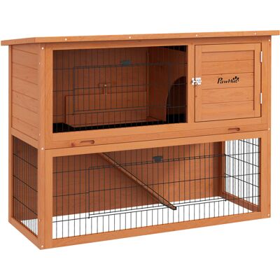 TORMATOR 2 Tier Antiseptic Wood Rabbit Hutch With Run Outdoor 92cm Orange TORMATOR 2 Tier Antiseptic Wood Rabbit Hutch With Run Outdoor 92cm Orange