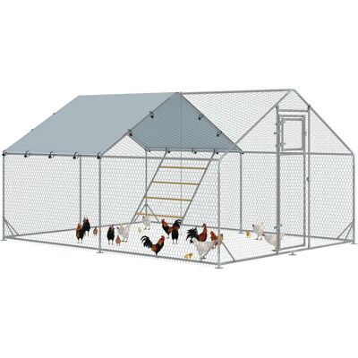 TORMATOR Recinto Per Galline Da 12m² Per 12-18 Animali Con Tetto Impermeabile, Mangiatoia E Posatoio, 3x4x1.9m, Argento TORMATOR Recinto Per Galline Da 12m² Per 12-18 Animali Con Tetto Impermeabile, Mangiatoia E Posatoio, 3x4x1.9m, Argento