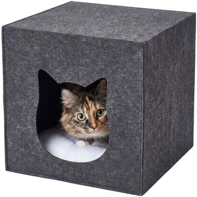RELAXDAYS Cuccia Per Gatti In Feltro, Hxlxp: 33 X 33 X 37 Cm, Per Scaffali, Pieghevole, Con Cuscino, Grigio Scuro RELAXDAYS Cuccia Per Gatti In Feltro, Hxlxp: 33 X 33 X 37 Cm, Per Scaffali, Pieghevole, Con Cuscino, Grigio Scuro