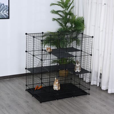 PZCC Gabbia/recinto/box Modulare Per Roditori, Dimensioni: L 111 X P 75 X H 119 Cm, 3 Livelli, 4 Porte, Rete Metallica Nera PZCC Gabbia/recinto/box Modulare Per Roditori, Dimensioni: L 111 X P 75 X H 119 Cm, 3 Livelli, 4 Porte, Rete Metallica Nera