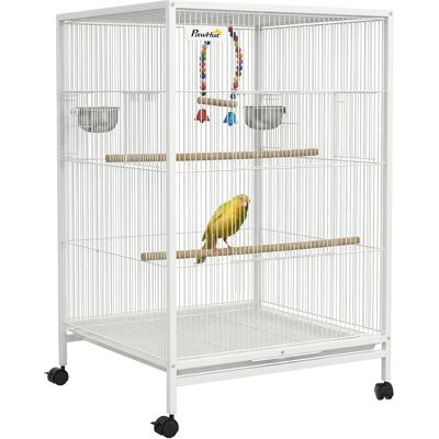IROVAMI Gabbia Uccelli Su Ruote Con Mangiatoie, Trespoli, Altalena, Vassoio Rimovibile, 48x46x78 Cm, Bianca IROVAMI Gabbia Uccelli Su Ruote Con Mangiatoie, Trespoli, Altalena, Vassoio Rimovibile, 48x46x78 Cm, Bianca