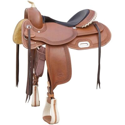POOL'S 16, Marrone Scuro: Selle Reiner En Cuir Graissé Avec Arceau Flexible, Siège En Cuir Et Traitement De L'Impression En Bordure POOL'S 16, Marrone Scuro: Selle Reiner En Cuir Graissé Avec Arceau Flexible, Siège En Cuir Et Traitement De L'Impression En Bordure