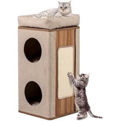 COSTWAY Casetta Per Gatti A 3 Piani,con Tiragraffi, 2 Scomparti Coperti E 3 Materassini,beige COSTWAY Casetta Per Gatti A 3 Piani,con Tiragraffi, 2 Scomparti Coperti E 3 Materassini,beige