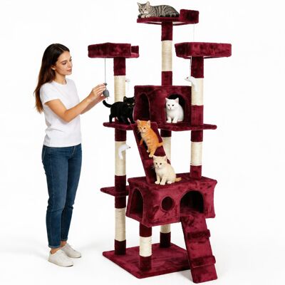 BAKAJI Tiragraffi Per Gatti Albero Sisal Parco Giochi Gatto Tira Graffi 170cm Rosso Vin BAKAJI Tiragraffi Per Gatti Albero Sisal Parco Giochi Gatto Tira Graffi 170cm Rosso Vin