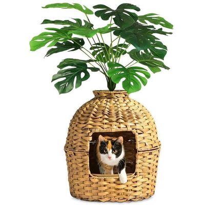 OEM Letto Per Gatti - Ct03 Divit - Aspetto Rattan Marrone - Pianta Artificiale Integrata - Vaschetta Removibile OEM Letto Per Gatti - Ct03 Divit - Aspetto Rattan Marrone - Pianta Artificiale Integrata - Vaschetta Removibile