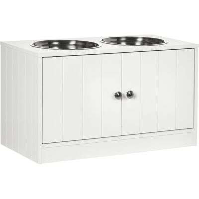 TORMATOR Supporto Rialzato Per Ciotole Per Cani/gatti, 60 X 30 X 35,5 Cm, 2 Ciotole In Acciaio Inox Da 2 Litri Incluse, Legno Bianco TORMATOR Supporto Rialzato Per Ciotole Per Cani/gatti, 60 X 30 X 35,5 Cm, 2 Ciotole In Acciaio Inox Da 2 Litri Incluse, Legno Bianco