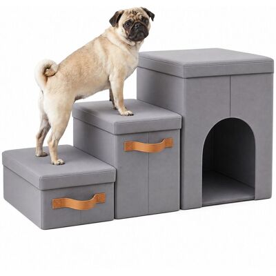 RELAXDAYS Scala Cani, 3 Gradini, Cuccia E Vano Portaoggetti, 44,5x78x33,5 Cm, Pieghevole, Rampa Letto/divano, Grigio RELAXDAYS Scala Cani, 3 Gradini, Cuccia E Vano Portaoggetti, 44,5x78x33,5 Cm, Pieghevole, Rampa Letto/divano, Grigio