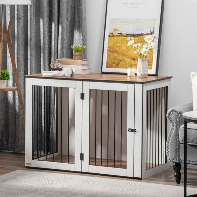 PZCC Gabbia Per Cani, Cuccia Per Cani Di Grossa Taglia, Per Interni, 106 X 60 X 76 Cm, Rovere + Bianco PZCC Gabbia Per Cani, Cuccia Per Cani Di Grossa Taglia, Per Interni, 106 X 60 X 76 Cm, Rovere + Bianco