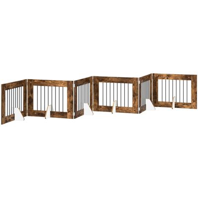 VIDAXL Cancello Per Cani Pieghevole Con Supporti 6 Pcs Rovere Fumo VIDAXL Cancello Per Cani Pieghevole Con Supporti 6 Pcs Rovere Fumo