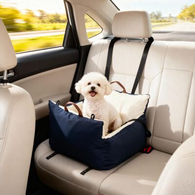 PZCC Seggiolino Auto Per Cani Con Cintura Di Sicurezza E Attacco, Seggiolino Auto Imbottito Per Cani, 49x53x36 Cm, Blu Navy PZCC Seggiolino Auto Per Cani Con Cintura Di Sicurezza E Attacco, Seggiolino Auto Imbottito Per Cani, 49x53x36 Cm, Blu Navy
