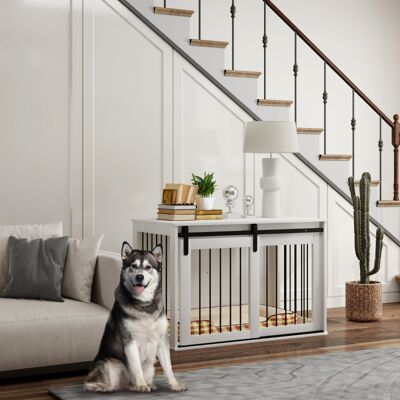 KELLANY Gabbia Per Cani Con Porta Scorrevole, Ventilazione, Truciolare E Acciaio, 98 X 58 X 61 Cm, Bianco KELLANY Gabbia Per Cani Con Porta Scorrevole, Ventilazione, Truciolare E Acciaio, 98 X 58 X 61 Cm, Bianco