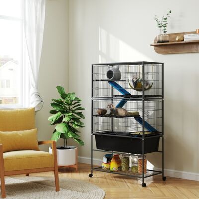 KELLANY Gabbia Per Piccoli Animali, Gabbia Per Animali Domestici A 5 Piani, Rampe Antiscivolo, Amaca, 88 X 48 X 150,5 Cm, Grigio Scuro KELLANY Gabbia Per Piccoli Animali, Gabbia Per Animali Domestici A 5 Piani, Rampe Antiscivolo, Amaca, 88 X 48 X 150,5 Cm, Grigio Scuro