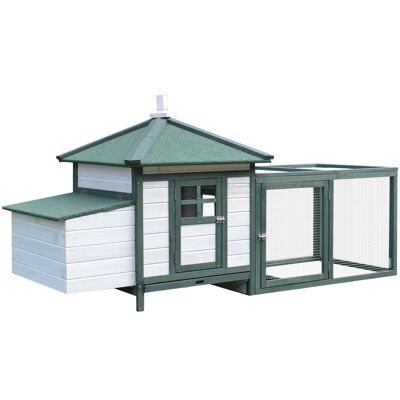 TORMATOR Pollaio Da Giardino Prefabbricato In Legno 196x76x97cm, Bianco E Verde TORMATOR Pollaio Da Giardino Prefabbricato In Legno 196x76x97cm, Bianco E Verde