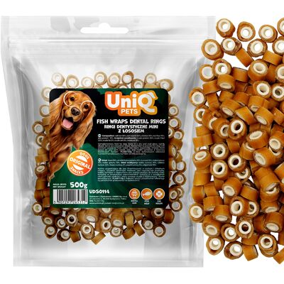 OEM Snack Prelibato Per Cani: Anelli Dentali Al Salmone Uniq Pets 500g OEM Snack Prelibato Per Cani: Anelli Dentali Al Salmone Uniq Pets 500g