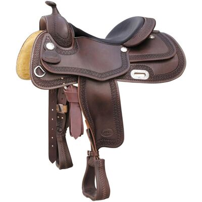 POOL'S 15,5", Cognac: Sella Da Reining Modello Rainbow In Cuoio Harness Con Lavorazione Border Stamp 9001 POOL'S 15,5", Cognac: Sella Da Reining Modello Rainbow In Cuoio Harness Con Lavorazione Border Stamp 9001