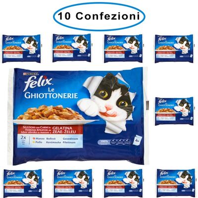 Purina Felix Le Ghiottonerie Umido Gatto Manzo & Pollo 10 Confezioni Da 4 Buste Da 100 Grammi Purina Felix Le Ghiottonerie Umido Gatto Manzo & Pollo 10 Confezioni Da 4 Buste Da 100 Grammi