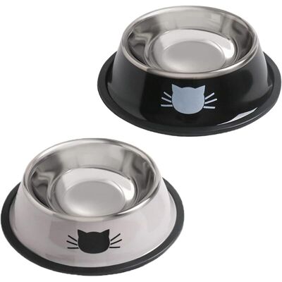 XISRENS Set Di 2 Ciotole Antiscivolo In Acciaio Inox Per Animali Domestici (227 G Ciascuna), Con Base In Gomma Rimovibile, Impilabili, Grazioso Design A Forma Di Gatto Dipinto XISRENS Set Di 2 Ciotole Antiscivolo In Acciaio Inox Per Animali Domestici (227 G Ciascuna), Con Base In Gomma Rimovibile, Impilabili, Grazioso Design A Forma Di Gatto Dipinto