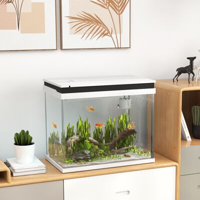 PZCC Acquario In Vetro Da 41 Litri Con Sistema Di Filtraggio, Luci A Led, Pompa Dell'acqua, Per Varie Specie Di Pesci, Bianco PZCC Acquario In Vetro Da 41 Litri Con Sistema Di Filtraggio, Luci A Led, Pompa Dell'acqua, Per Varie Specie Di Pesci, Bianco