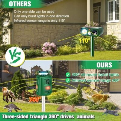 OEM Dissuasore Animale Solare 360°, Ultrasuoni & Led Lampeggiante, 5 Modi Regolabili, Impermeabile Ip66, Anti-gatti E Volpi OEM Dissuasore Animale Solare 360°, Ultrasuoni & Led Lampeggiante, 5 Modi Regolabili, Impermeabile Ip66, Anti-gatti E Volpi