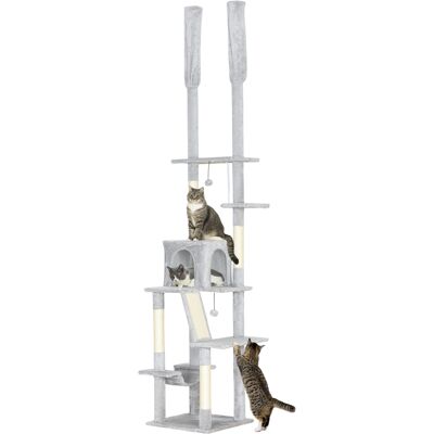 TORMATOR Tiragraffi A Tutta Altezza, Regolabile Da 225 A 255 Cm, 6 Livelli Con Amaca E Cuccia, Grigio Chiaro. TORMATOR Tiragraffi A Tutta Altezza, Regolabile Da 225 A 255 Cm, 6 Livelli Con Amaca E Cuccia, Grigio Chiaro.