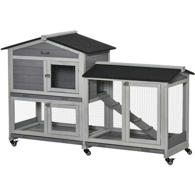 TORMATOR Conigliera A 2 Livelli Con Rete Protettiva E Rotelle In Legno E Metallo, 157.4x53x99.5 Cm, Grigio TORMATOR Conigliera A 2 Livelli Con Rete Protettiva E Rotelle In Legno E Metallo, 157.4x53x99.5 Cm, Grigio