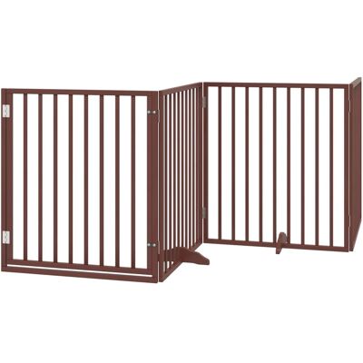 HELLOSHOP26 Cancelletto Di Sicurezza Per Cani Con Porta In Legno Di Pioppo Marrone A 4 Pannelli 020023300 HELLOSHOP26 Cancelletto Di Sicurezza Per Cani Con Porta In Legno Di Pioppo Marrone A 4 Pannelli 020023300