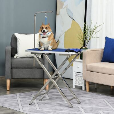 PZCC Tavolo Per La Toelettatura Degli Animali Con Piano Antiscivolo, Gambe Pieghevoli, Maniglia E Bracciolo, 72x45x74-81 Cm, Blu PZCC Tavolo Per La Toelettatura Degli Animali Con Piano Antiscivolo, Gambe Pieghevoli, Maniglia E Bracciolo, 72x45x74-81 Cm, Blu