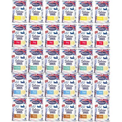 OEM Cibo Umido Per Gatti Butcher's Delicious Dinners, Mix Di Gusti, 30 X 400 G OEM Cibo Umido Per Gatti Butcher's Delicious Dinners, Mix Di Gusti, 30 X 400 G