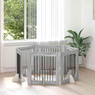 VIDAXL Cancello Per Cani Con Supporti 6 Pcs Grigio Sonoma 80 X 80 VIDAXL Cancello Per Cani Con Supporti 6 Pcs Grigio Sonoma 80 X 80