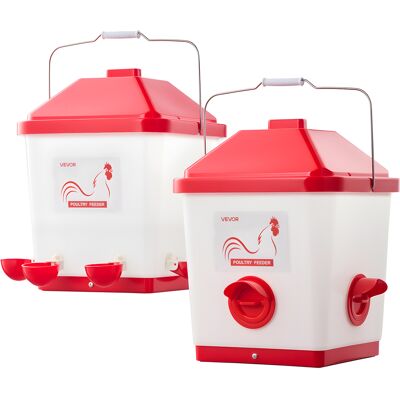 VEVOR Set Di Mangiatoia E Abbeveratoio Automatici Per Polli, 19 L E 18,14 Kg, Mangiatoia Per Pollame Sospesa Antipioggia Con Bicchiere Per Lacqua, Senza Sprechi, Adatta Per Polli, Anatre, Tacchini VEVOR Set Di Mangiatoia E Abbeveratoio Automatici Per Polli, 19 L E 18,14 Kg, Mangiatoia Per Pollame Sospesa Antipioggia Con Bicchiere Per Lacqua, Senza Sprechi, Adatta Per Polli, Anatre, Tacchini