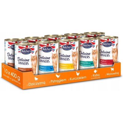 OEM Cibo Umido Per Gatti Butchers Delicious Dinner, Mix Di 5 Gusti, 10 Pezzi X 400 G OEM Cibo Umido Per Gatti Butchers Delicious Dinner, Mix Di 5 Gusti, 10 Pezzi X 400 G