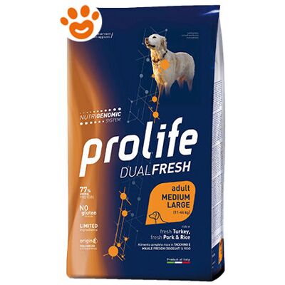 Prolife Cibo per Cani DualFresh Adulti Medio Grande Tacchino Maiale Riso 12kg Prolife Cibo per Cani DualFresh Adulti Medio Grande Tacchino Maiale Riso 12kg