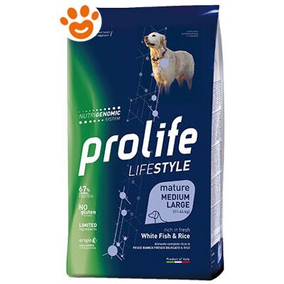 Prolife Cibo per Cani Maturi Medio Grande Pesce Riso - 12kg Prolife Cibo per Cani Maturi Medio Grande Pesce Riso - 12kg