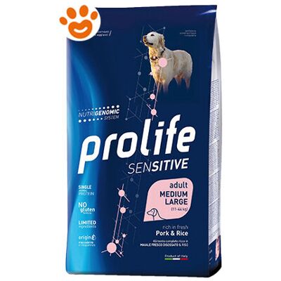 Prolife Cibo Secco Sensibile Adulto Medio/Large - Maiale e Riso Prolife Cibo Secco Sensibile Adulto Medio/Large - Maiale e Riso