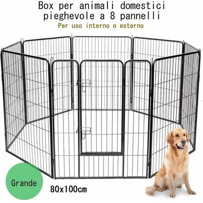 COSTWAY Recinto Per Cani Da Interno Ed Esterno, Recinzione Per Animali Domestici Con 8 Pannelli Di Metallo, Box Per Cani, Gatti E Conigli, 80 X 100 Cm - COSTWAY Recinto Per Cani Da Interno Ed Esterno, Recinzione Per Animali Domestici Con 8 Pannelli Di Metallo, Box Per Cani, Gatti E Conigli, 80 X 100 Cm -