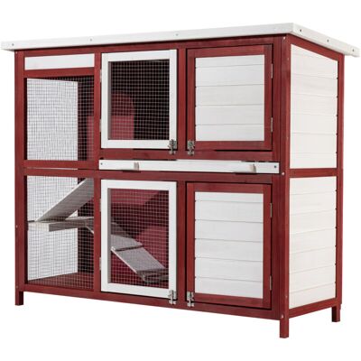 WILTEC Conigliera A 2 Livelli Con Scale Pavimento Estraibile In Legno Rosso-bianco Stalla WILTEC Conigliera A 2 Livelli Con Scale Pavimento Estraibile In Legno Rosso-bianco Stalla