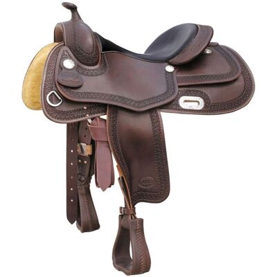 POOL'S 16", Cognac: Sella Da Reining Modello Rainbow In Cuoio Harness Con Lavorazione Border Stamp 9001 POOL'S 16", Cognac: Sella Da Reining Modello Rainbow In Cuoio Harness Con Lavorazione Border Stamp 9001
