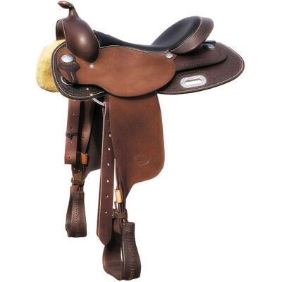 POOL'S 17", Marrone Scuro: Sella Western Da Team Penning Full Contact Con Arcione In Ralide 1020 POOL'S 17", Marrone Scuro: Sella Western Da Team Penning Full Contact Con Arcione In Ralide 1020
