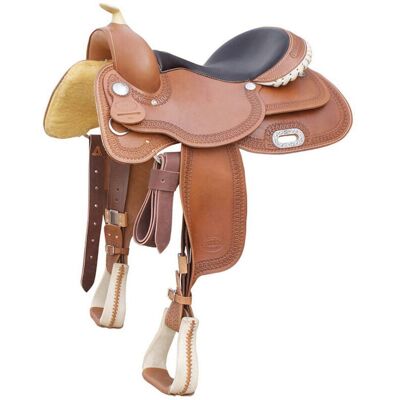 POOL'S 15,5", Marrone Scuro: Sella Western Reiner Rawhide In Cuoio Ingrassato E Arcione In Ralide 2020 POOL'S 15,5", Marrone Scuro: Sella Western Reiner Rawhide In Cuoio Ingrassato E Arcione In Ralide 2020