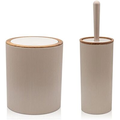 INBAGNO - Set 2 Pezzi Porta Scopino E Pattumiera 5lt Tortora Dettagli Effetto Legno Blob INBAGNO - Set 2 Pezzi Porta Scopino E Pattumiera 5lt Tortora Dettagli Effetto Legno Blob