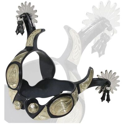 SARTORE Speroni Western Con Riporti In Alpacca Completa Di Rotella E Pendagli SARTORE Speroni Western Con Riporti In Alpacca Completa Di Rotella E Pendagli