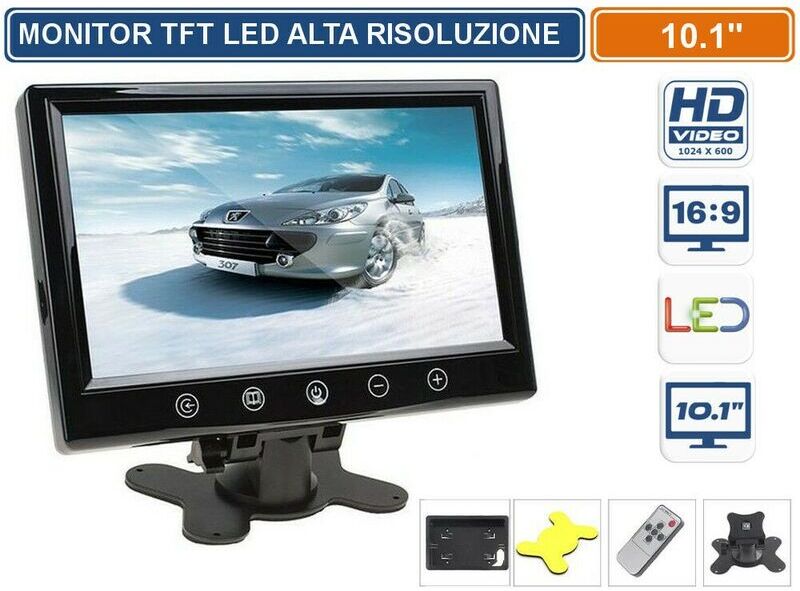 -SENZA MARCA/GENERICO- - monitor tft led 10.1' pollici con telecomando 2 ingresso video videosorveglianza