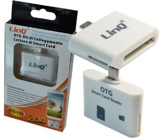 TRADE SHOP TRAESIO - Trade Shop - Otg Kit Di Collegamento 2in1 Smart Card Reader Micro Usb Smartphone Tablet Otg-cs5