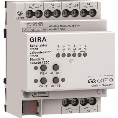 Gira 502300 Attuatore KNX per relè e tende - 6 canali Gira 502300 Attuatore KNX per relè e tende - 6 canali